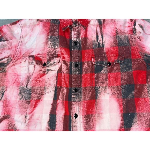 Franklin Flannels Shirts Size L Red Plaid Bleach Button Up Long Sleeve Upcycled - Picture 6 of 10